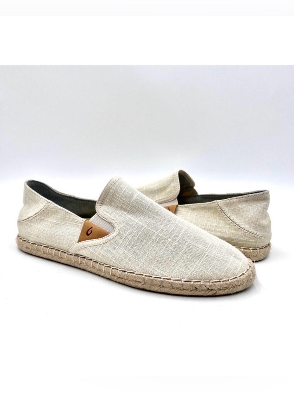 OluKai Natural Linen Slip-On Espadrille Flats - Ivory